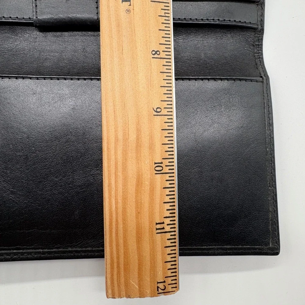 Lauren Ralph Lauren Black Leather RL Monogram Embossed Trifold Continenta Wallet